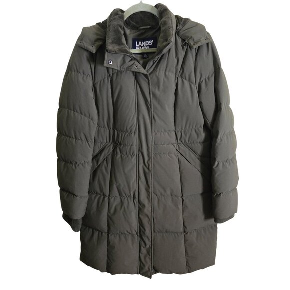 Lands' End Olive Down Filled Detachable Hood Puffer Coat Size M - Picture 2 of 11